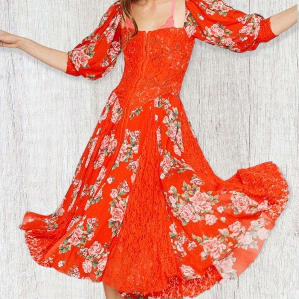 New We are HAH fairy whimsy Maiden Memphis Dress Midi Floral lace Corset boho M